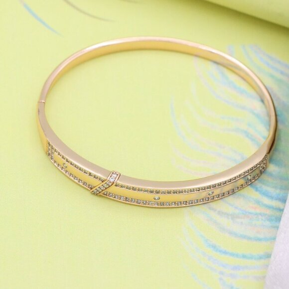 Rose Gold Bangle with Dual Row Crystal Accents, XPBL0581 - Picture 2 of 12